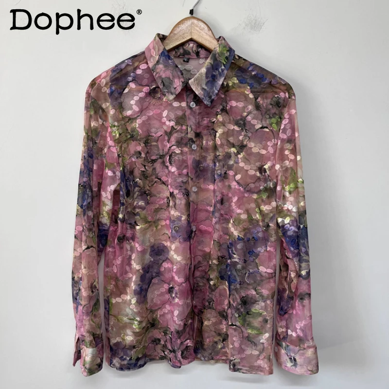 Men's 2025 Four Seasons Wear New Retro Colorful Shirts Embroidered Perspective Mesh Gauze Trendy Tops Niche Original Men's Shirt