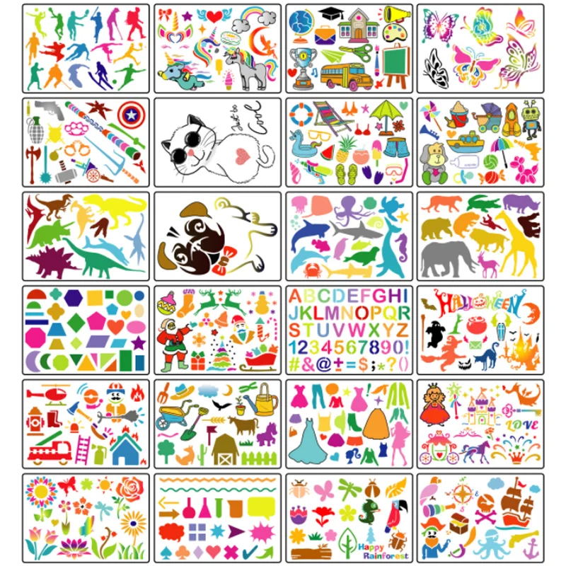 24pcs Colored English Numerals Stencil Openwork Painting Template DIY Craft Accessories Scrapbook Coloring Embossing Reusable