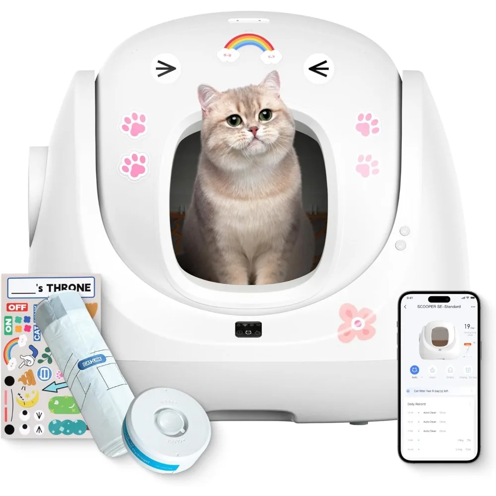 

Health Monitor, Automatic Litter Box with APP, Cat Litter Box Automatic Cleaning for, Odor Control/DIY Sticker, SE Upgrade