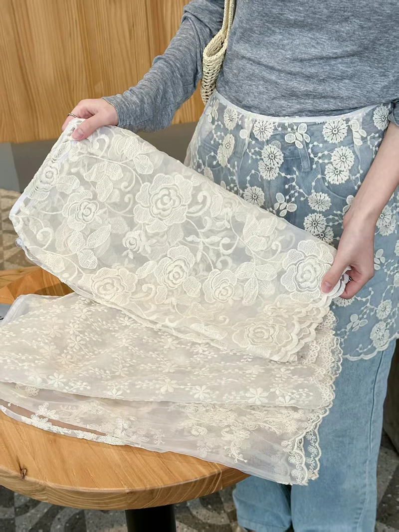 2026 Summer Y2K Floral Rose Flower Lace Half Skirt Flower Embroidery Gauze Skirt Hight Waist Lace-up Outwear Pants Mini Skirt