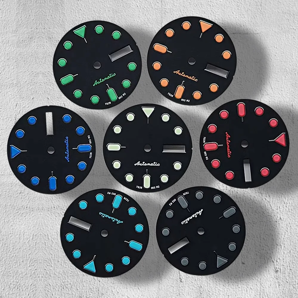 28.5mm S 5 Logo SKX007 Black Dial Suitable for NH36/4R36 Movement Green Luminous Dual Calendar Watch Modification Accessories