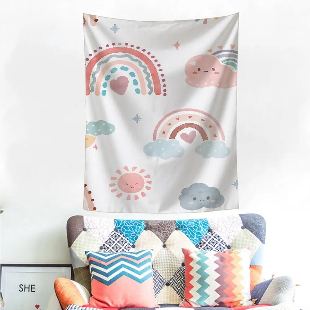 Grande tapisserie murale imprimée arc-en-ciel, dessin animé, Tarot suspendu, tapis muraux Hippie, décoration artistique pour dortoir, maison