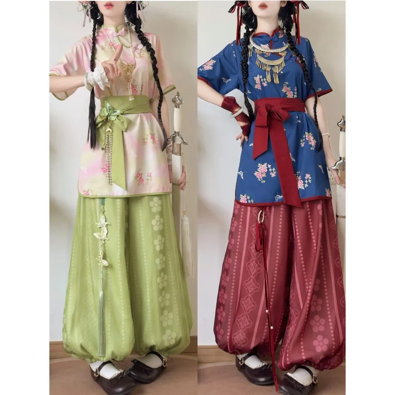 Hanfu Chinese mother little chef stand-up collar cheongsam bloomers little fairy girl martial arts style suit