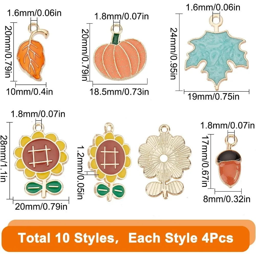 1 Box 40Pcs Thanksgiving Charms Maple Leaf Charms Bulk Autumn Fall Assorted Enamel Sunflowers Leaves Pumpkin Charm