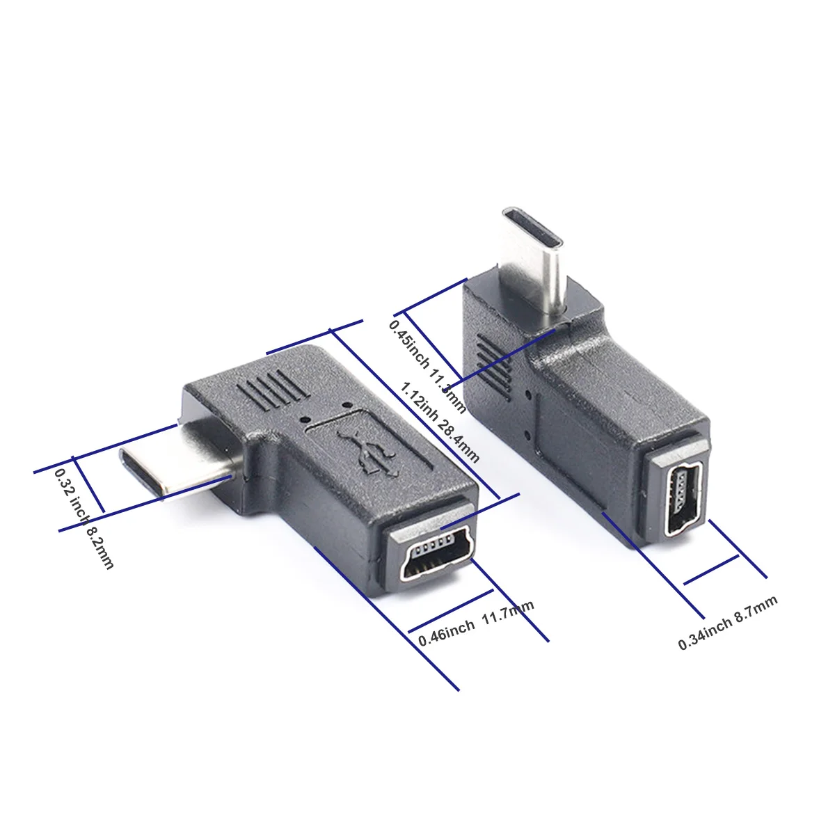 1-10 Stück 90-Grad-Winkel USB Typ C Stecker auf Mini 5-Pin USB Buchse Lade- und Datensynchronisationsadapter für Kamera GPS Dashcam – Detail 8