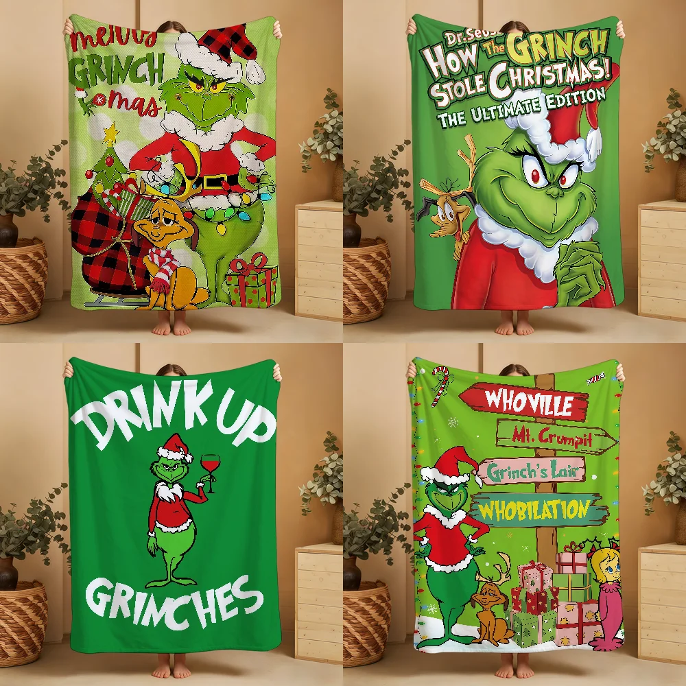 The Christmas G-GrinchS Cartoon Blanket Soft Printed Flannel Warm Cozy Nap Bed Sofa Travel Camping Season Gift Adults Kids