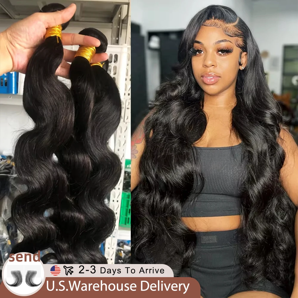 Mechones de cabello humano ondulado de 30 y 38 pulgadas, extensiones de cabello humano brasileño tejido Natural negro, extensiones de cabello humano 3/4, tejido corporal Natural