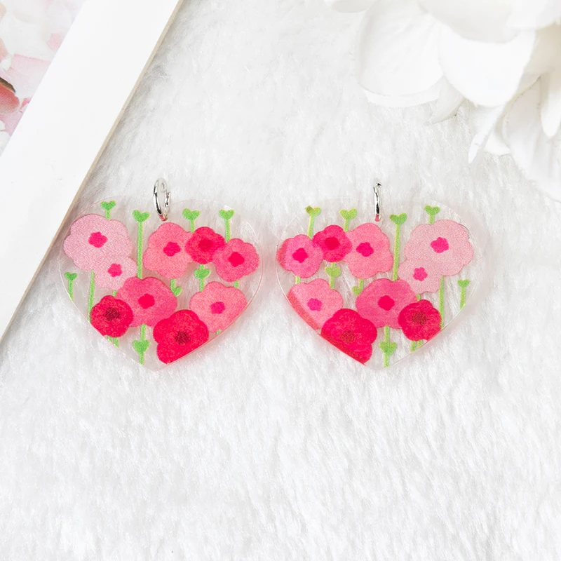 8 Pcs 38*32mm Acrylic Heart Charms Cute Flower  Butterfly Eye Pendant For Earring Keychain Necklace Diy Making