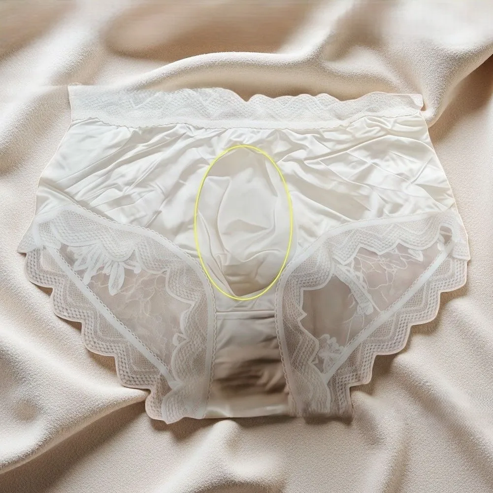 Lightweight Men\'s Briefs Featuring IceSilk Fabric Satin Embroidery Floral Lace Trim and 3D Bulge Pouch for Natural Movement