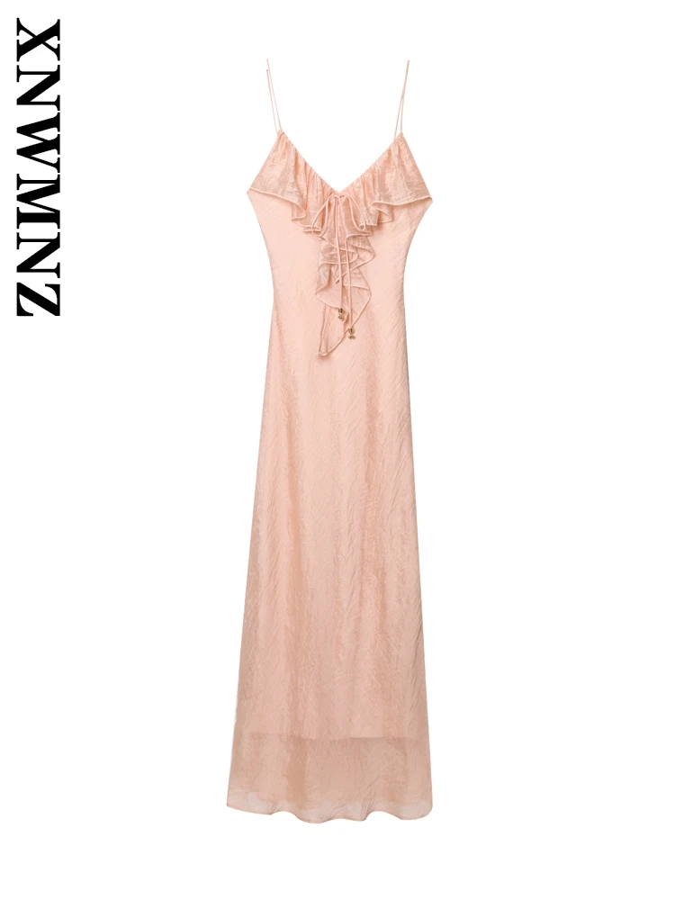 

XNWMNZ 2025 Summer Woman's Party Chic thin shoulder strap Sleeveless midi Dress Fashion Sexy Shoulder V-Collar Backless Dresses