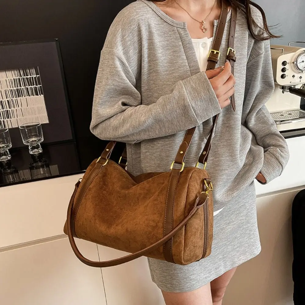 

Zipper Suede Matte Hobo Bag Handbag Solid Color Vintage PU Crossbody Bag Korean Style Large Capacity Female Tote Bag Children