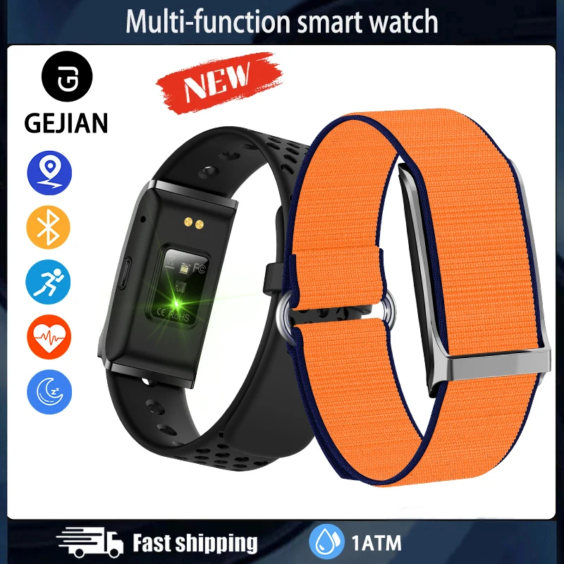 Gejian novo 5.2 conexão bluetooth sem tela freqüência cardíaca pressão arterial monitoramento do sono 1atm à prova dwaterproof água novo relógio masculino