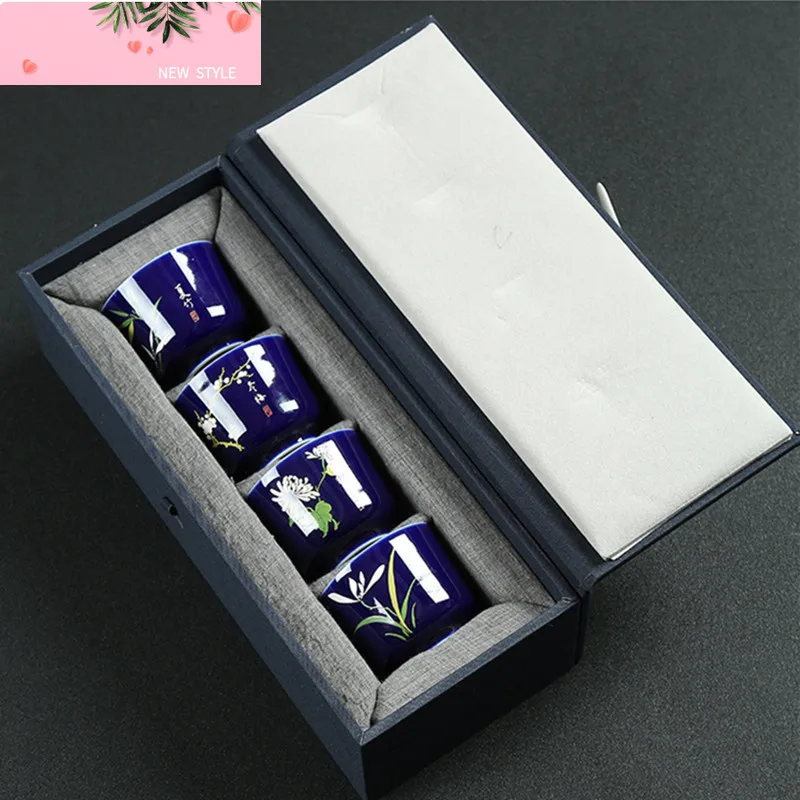 

130ml Blue Gilt Silver Teacup Handmade Ceramic Boutique Tea Cup Portable Single Cup Tea Bowl Household Teaware Accessories
