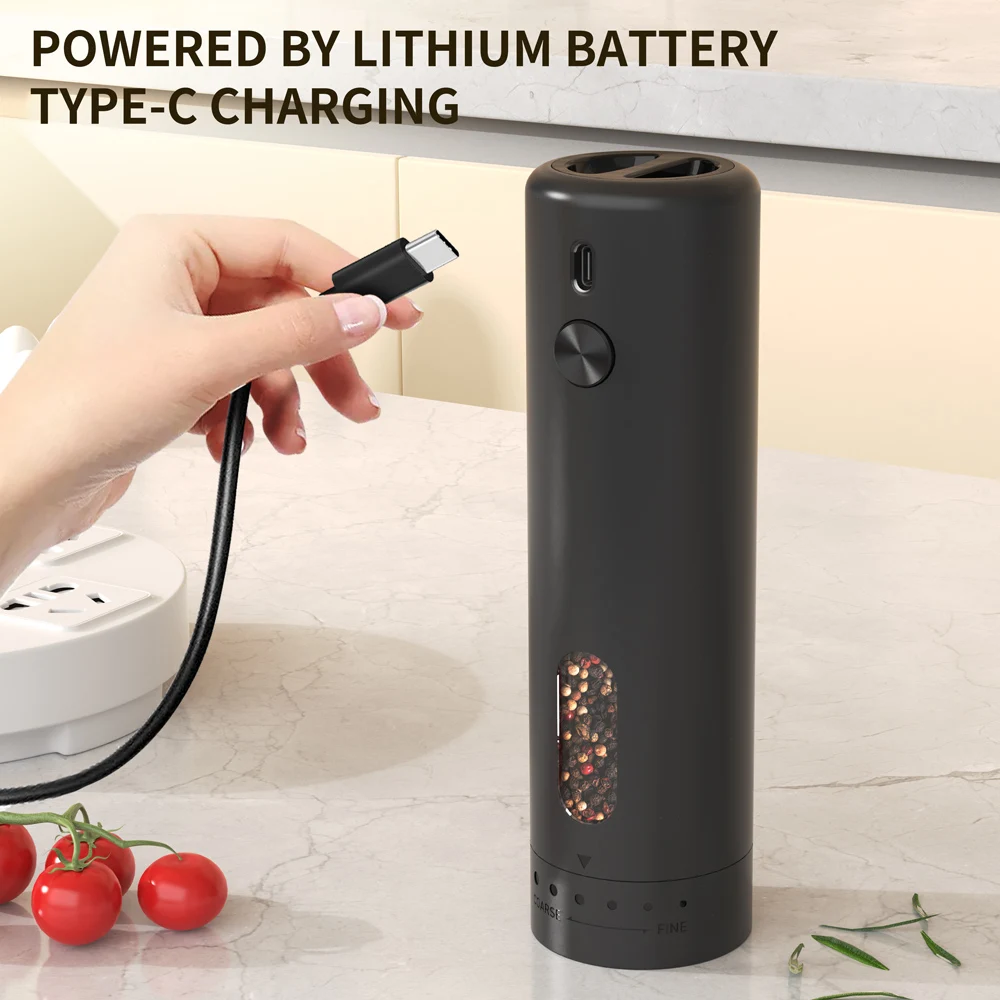 Automatic Pepper Grinder Salt And Pepper Grinder USB Rechargeable Adjustable Coarseness Spice Mill With LED Light Kitchen Tool