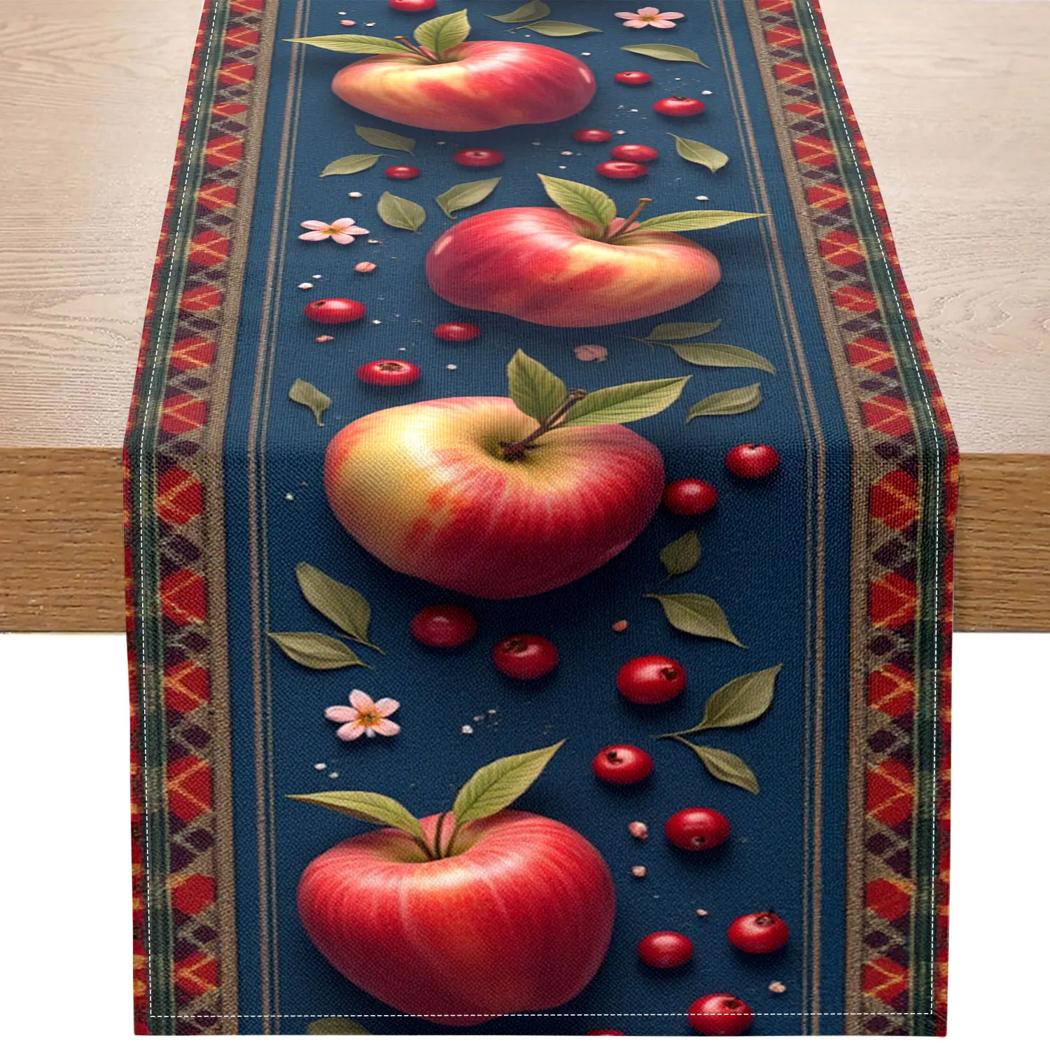 1 Piece of Harvest-Themed Table Runner with Apple, Cranberry, and Other Patterns, Suitable for Autumn Family Gatherings and Country-Style Decoration