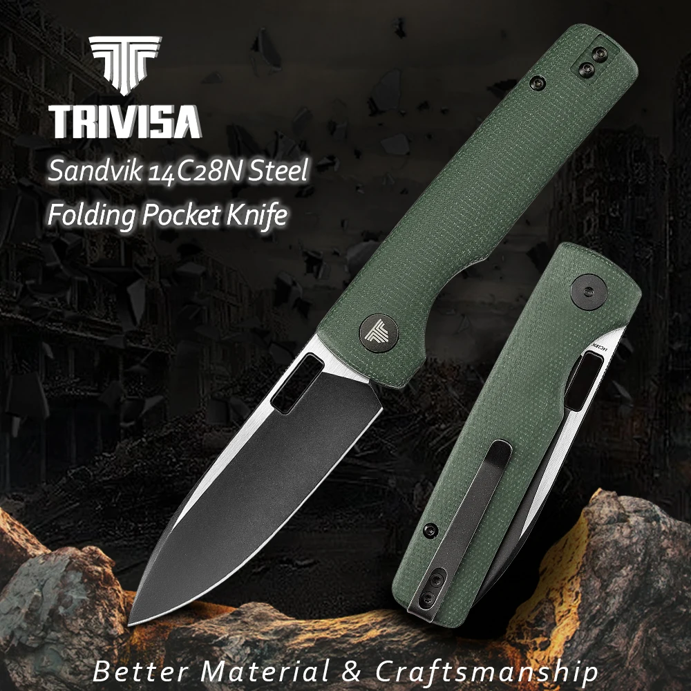 

TRIVISA EDC 14C28N Blade Micarta G10 Handle Pocket Folding Multi Knife with Pocket Clip Outdoors Hunting Tactital Camping Knife