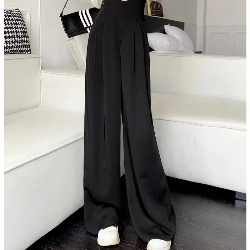 Stylish Fishbone High Waist Trousers Women Autumn Loose Fit Slimming Casual Floor Length Pants