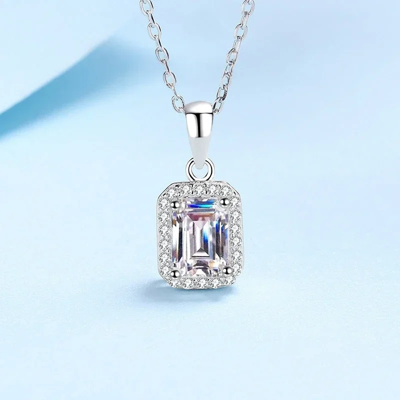 Fine Jewelry Platinum PT950 Necklace GRA 1ct D Color Real Moissainte Luxury Rectangle Pendant for Women Daily Wear Classic Style