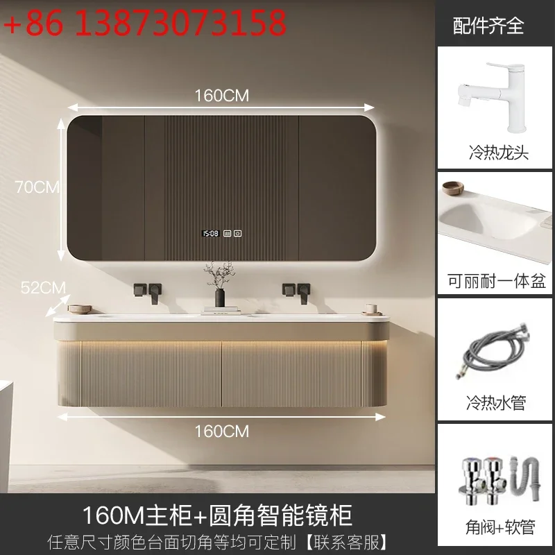 Villa high-end oak paint bathroom combination bathroom double basin washtable solid wood advanced sense