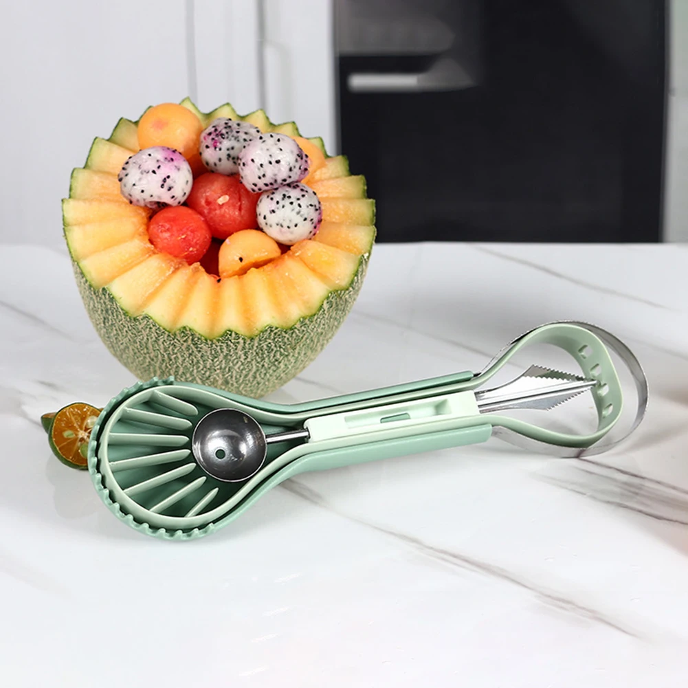 Professional 3 in 1 Stainless Steel Watermelon Cutter Slicer Fruit Carving Tools Melon Baller Scoop Set Fruit Carving Knife