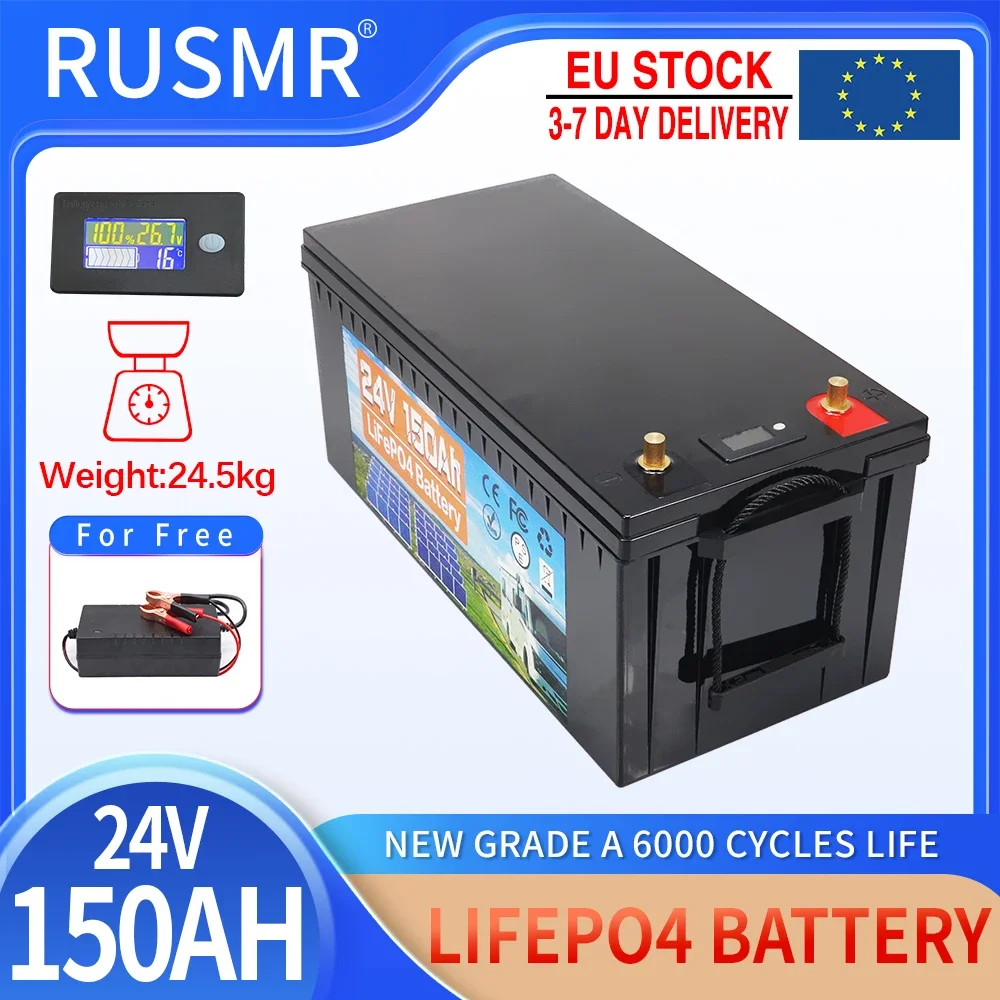 

24 В 100 Ач 150 Ач 300 Ач LiFePO4 Встроенный литий-железо-фосфатный аккумулятор BMS для кемперов на колесах Гольф-каров Солнечное хранилище Бесплатно налог