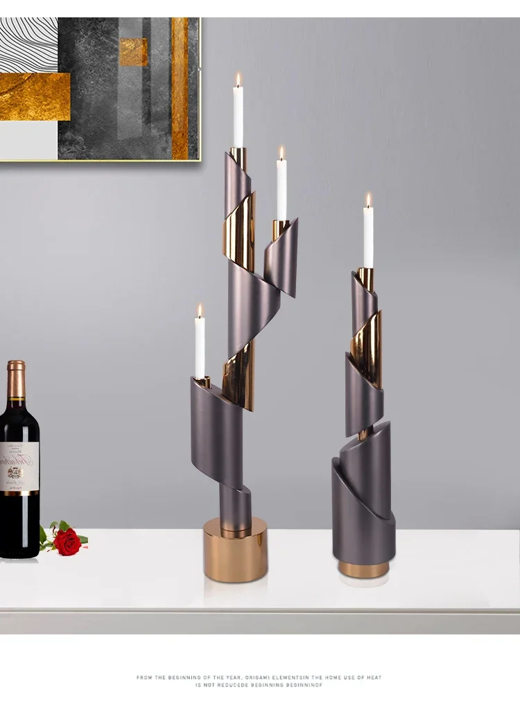 Metal Candlestick Ornaments Geometric Helical Pipe Candle Holder Wedding Centerpieces Home Decoration Accessories