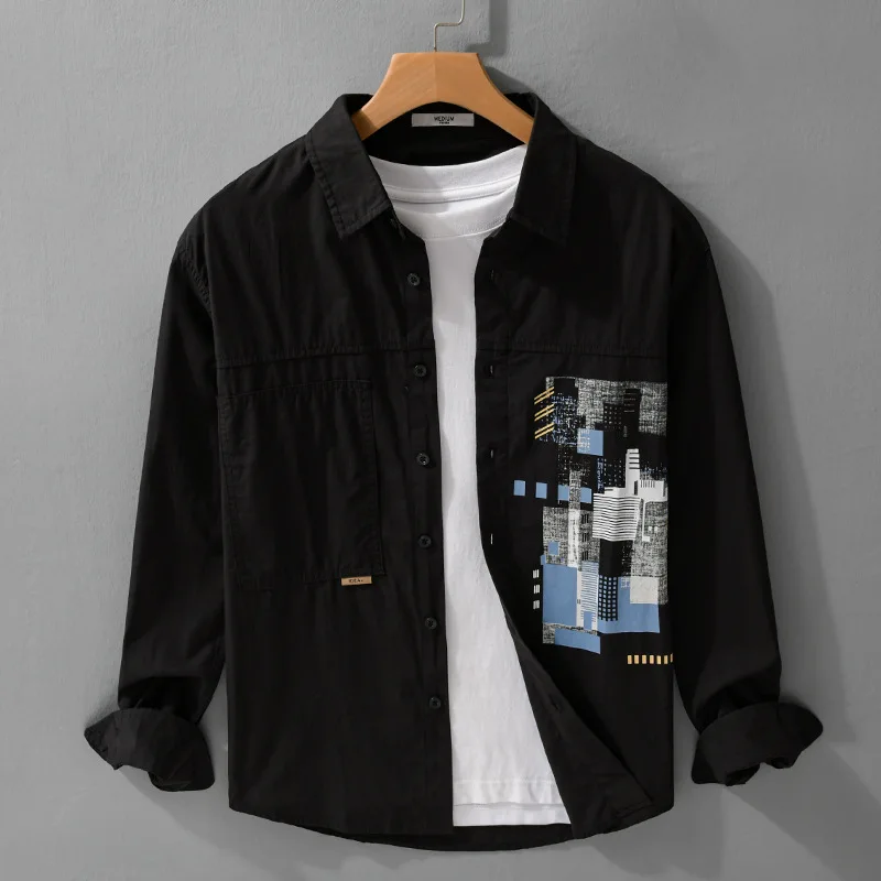 

Весенне-осенняя мужская лоскутная рубашка с длинным рукавом, модная повседневная свободная удобная цветная рубашка, популярная, легко сочетающаяся мужская рубашка