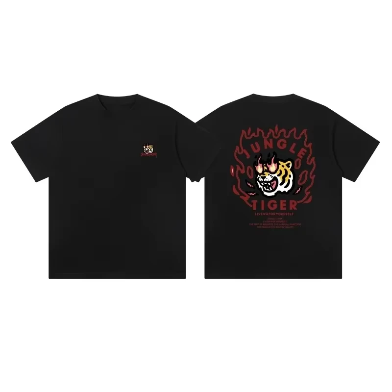 2026 Sommer Cartoon Tigerkopf Bedrucktes T-Shirt Unisex Oversized Hip-Hop Street Style Kragenloses Kurzarm-Oberteil – Detail 10
