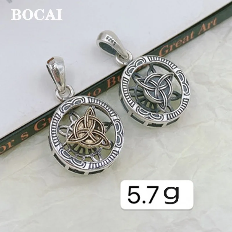

BOCAI 100% настоящее серебро S925, ювелирные изделия в стиле ретро, римская умная круглая карта, концентрический узел, вращающийся, модный, студенческий кулон для пары