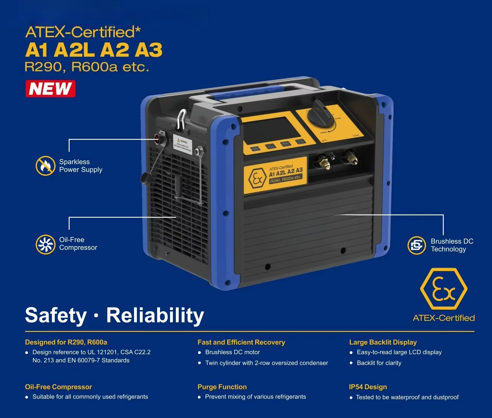 1HP Portable Auto Refrigerant Recovery Machine R290 R600a Dedicated One-Key Operation Refrigeration Heat Exchange Equipment