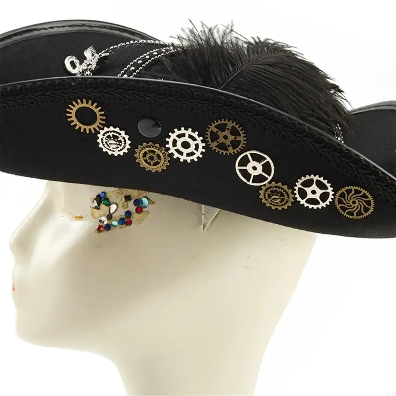 Klassischer schwarzer Piratenhut mit Zierbesatz, Piratenhut für Erwachsene, perfekt für Halloween-Verkleidung und Y08E – Detail 10