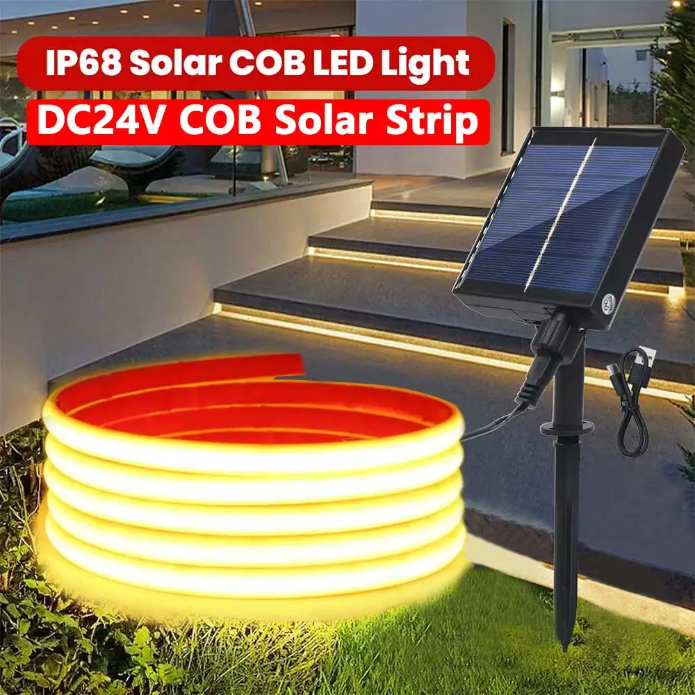 

COB Solar Neon Light Strip 24V Flexible Lights Self-Adhesive Tape LED Diode Rope IP67 Dimmable Backlight Cold Natural Warm White