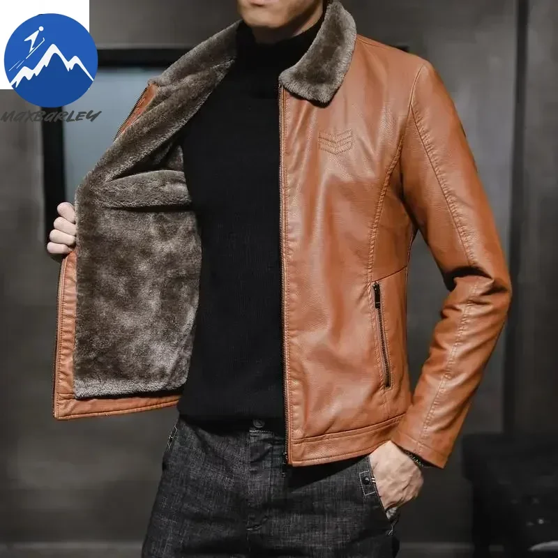 Chaqueta de piel sintética gruesa para hombre, abrigo cálido a prueba de viento, chaqueta de motocicleta de marca, negocios, Otoño e Invierno