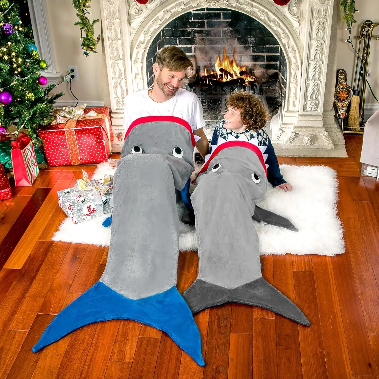 New Cartoon Shark Pajamas Grey Shark Sleeping Blanket Loose Hooded Pajamas Super Soft Adult Sleeping Blanket