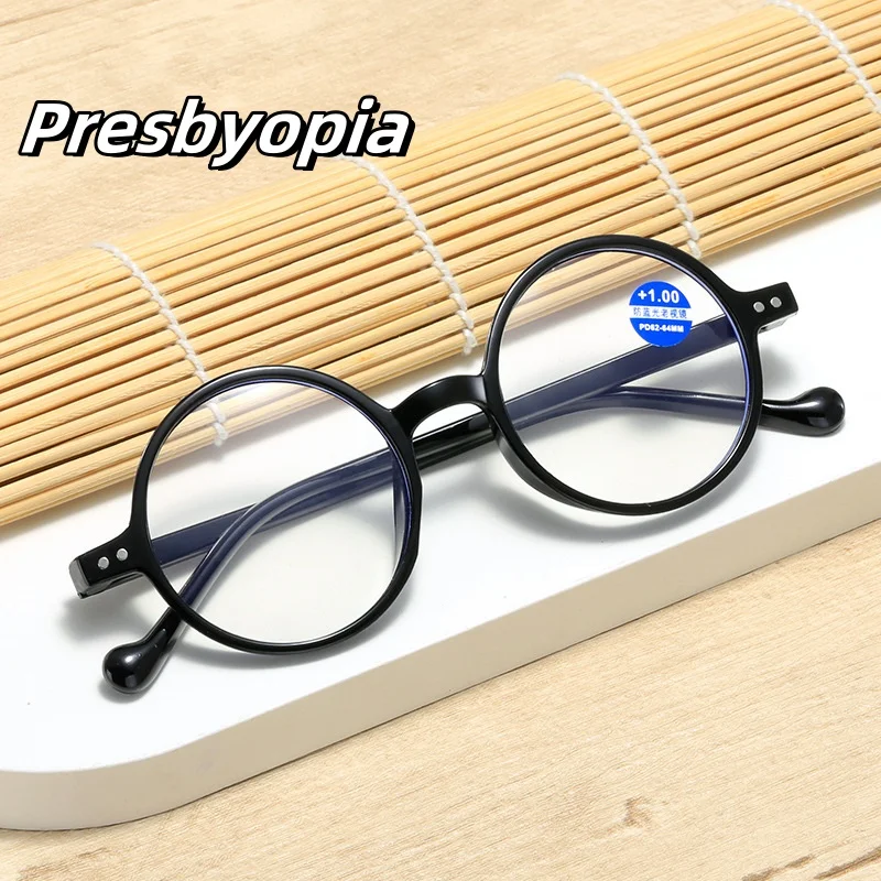 

New Round Anti Blue Light Presbyopia Eyewear Retro Trendy Round High-definition Reading Eyeglasses Luxury Eye Protection Goggle