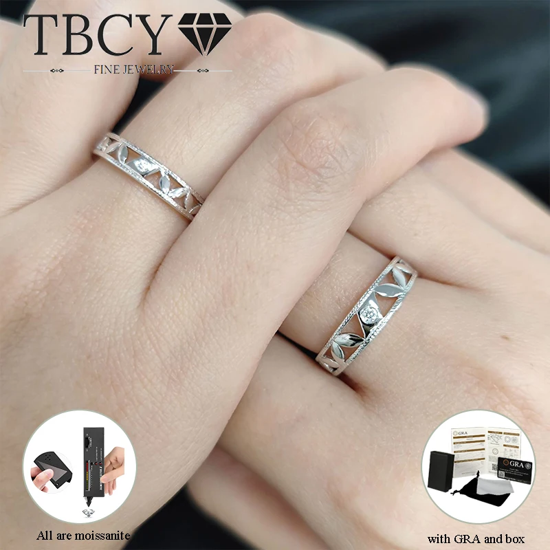 

TBCYD 1,5/2 карата кольца для пар с муассанитом для женщин, серебро 925 пробы, изысканная форма листа, полый дизайн, сертификация GRA, обещанные ювелирные изделия