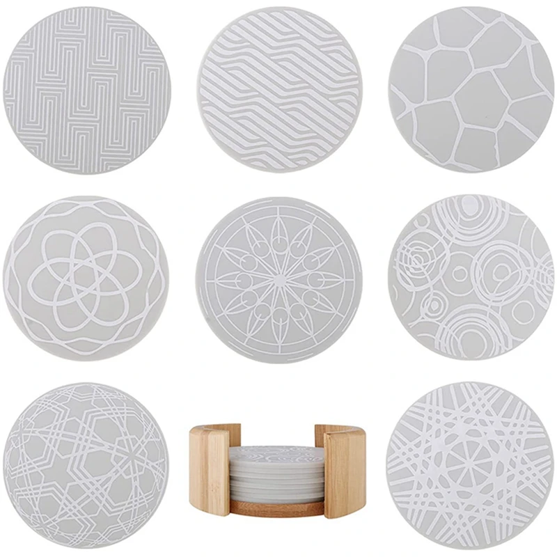 

Silicone Drink Coasters Set Of 8 With Bamboo Coaster Holder, Table Protection,Perfect For Gift, Party, Office, Bar