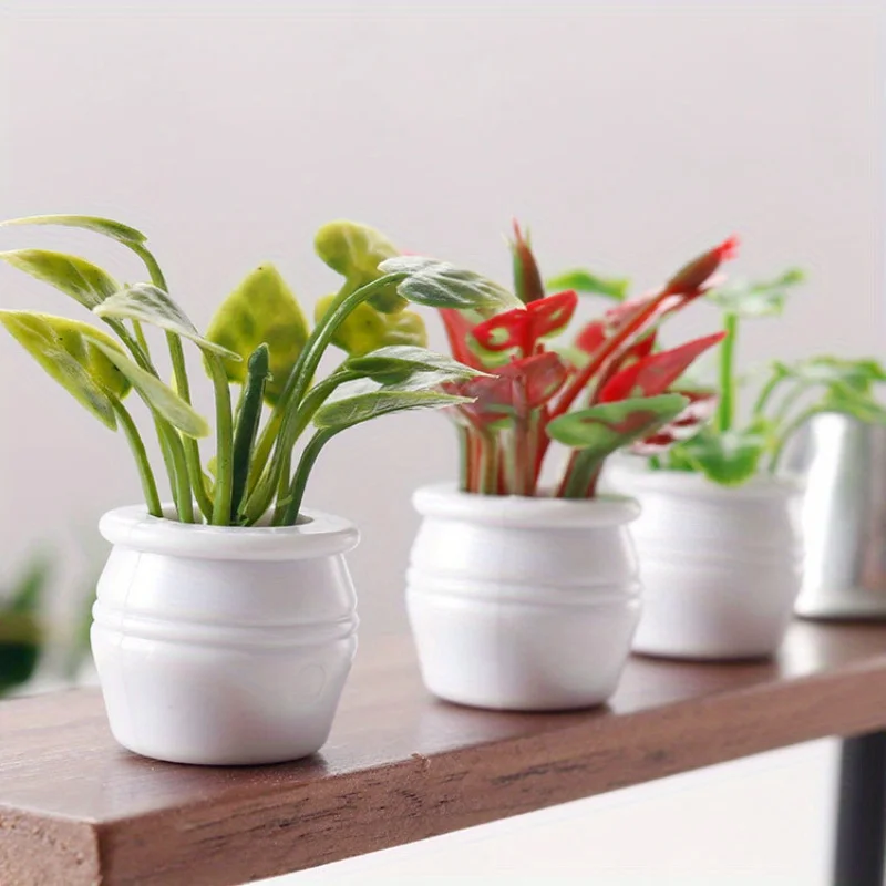 3pcs/set Mini Miniature Potted Plant, Model Fake Greenery Ornament Tiny Bonsai Model Garden Plants Floral Decor Bonsai
