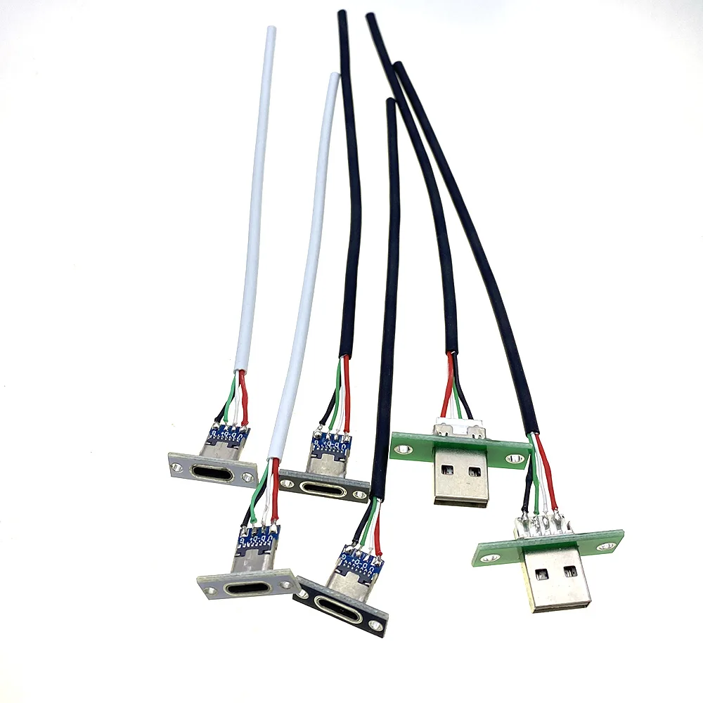 لوحة تركيب مع واجهة شحن USB A 2.0، مقاعد أنثى 4 سنون A XH2.54 لوحة محول 4pin، ذكر، 4pin type-c 3A مع كابل