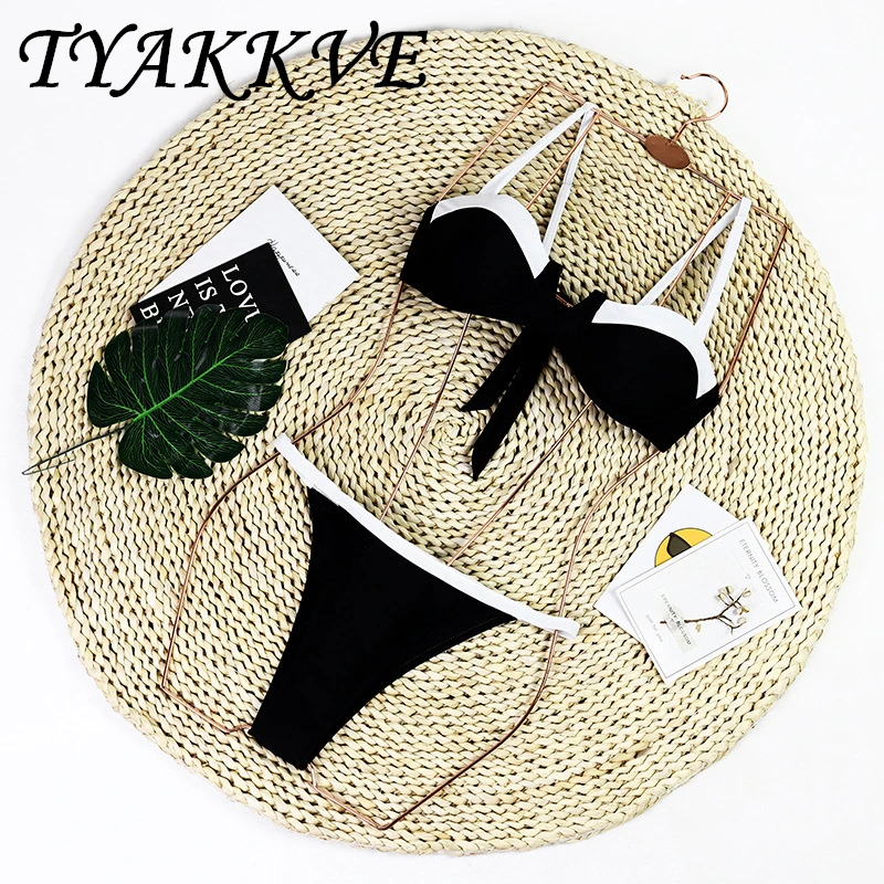 TYAKKVE 2024 New Black And White Patchwork Bikini Swimwear Sexy Backless Split Bikini Swimsuit Two Piece Beach Swimsuit Female