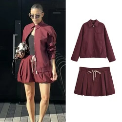 TRAF Women's Sets Autumn 2024 New 2-piece Chic Loose Mini Skirt Set Street Women's Fashion Elegant Autumn Warm Sets