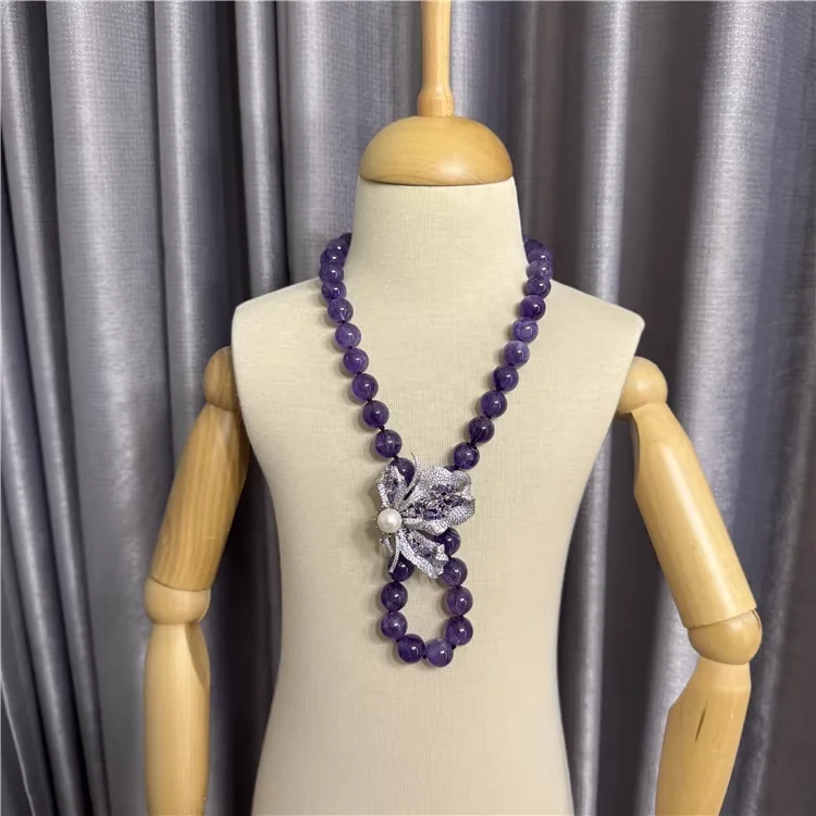 New Purple Natural Amethyst With Detachable Multi-Wear Elegant Brooch Pin Necklace