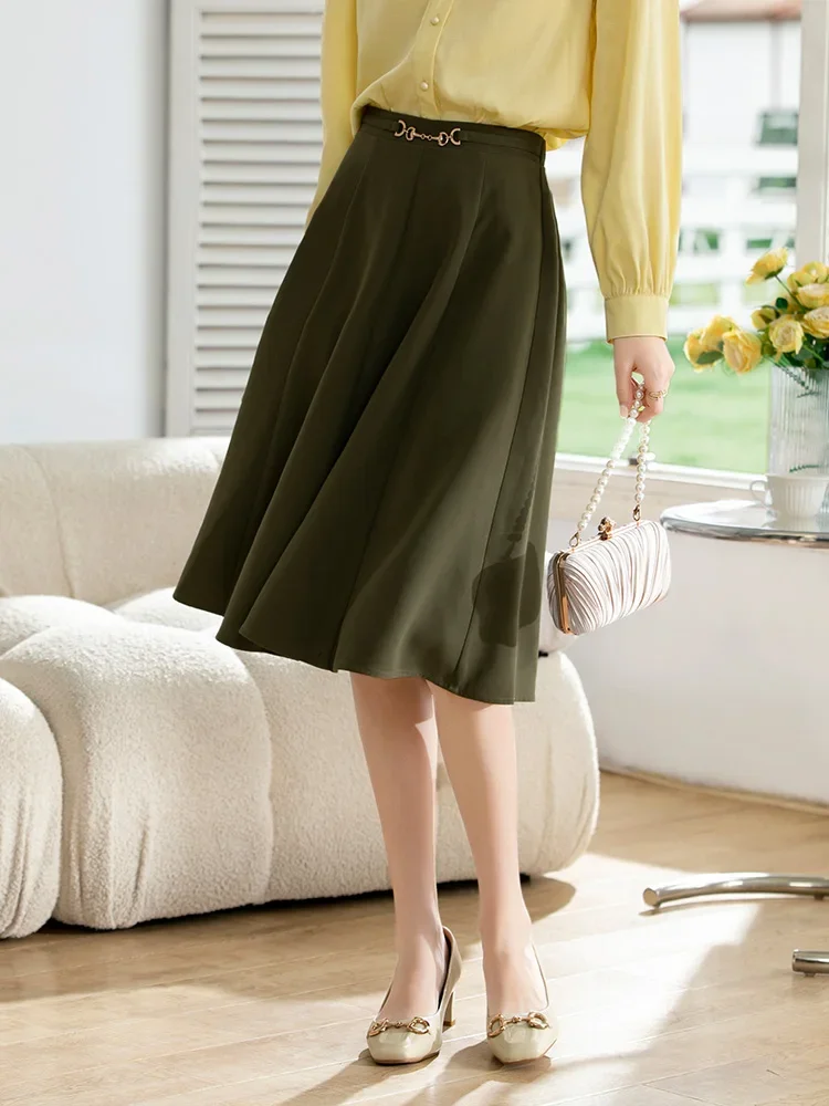 I BELIEVE YOU Elastic High Waist Skirts 2022 Autumn Office Lady Solid Aline Mid-calf Skirt New Elegant Women Clothing 2224024604