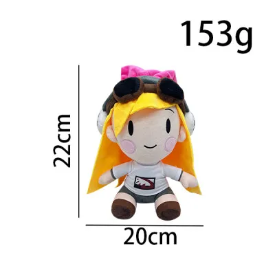 Yellow haired little girl wearing headphones, plush toy, creative design, cute and fun, soothing and accompanying