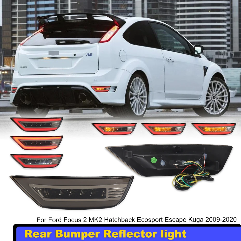 2Pcs LED Rear Bumper Reflector Light For Ford Focus 2 MK2 Hatchback Ecosport Escape Kuga 2009-2020 Rear Signal Fog Lamp