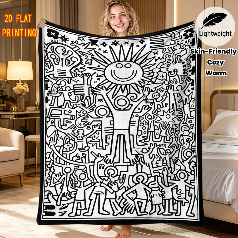 DIY Blanket Folk Floral Bird Coloring Throw Blanket Lightweight Flannel Blanket For Stress Release Hand Painting At Home