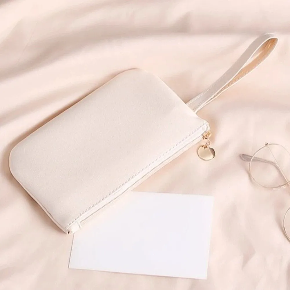 Portable Zipper Card Holder Wallet Ultra-thin PU Leather Makeup Bag Solid Color Multi-purpose Long Wallet Women