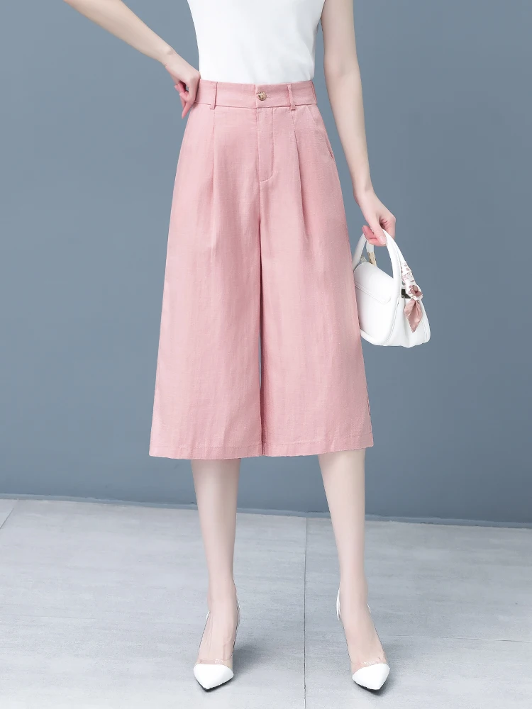

High Waist Wide Leg Pants Women's Summer Thin New High-End Ice Silk Casual Seven-Foot Linen Pants Breathable Comfortable