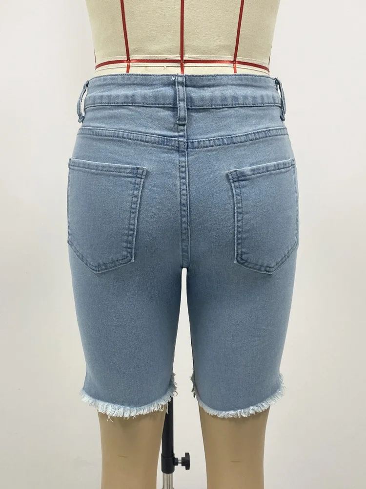 Y2k Streetwear Denim Shorts Women Harajuku Short Jeans High Waist Elastic Chic Hole Vintage Tassel Shorts Slim New