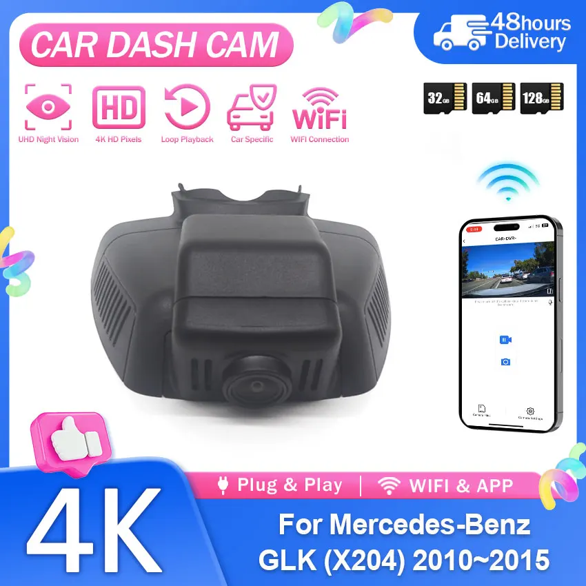 For Mercedes-Benz GLK (X204) 2010-2015 Plug and Play 4K 2160P WiFi Loop Recording Night Vision Dash Camera